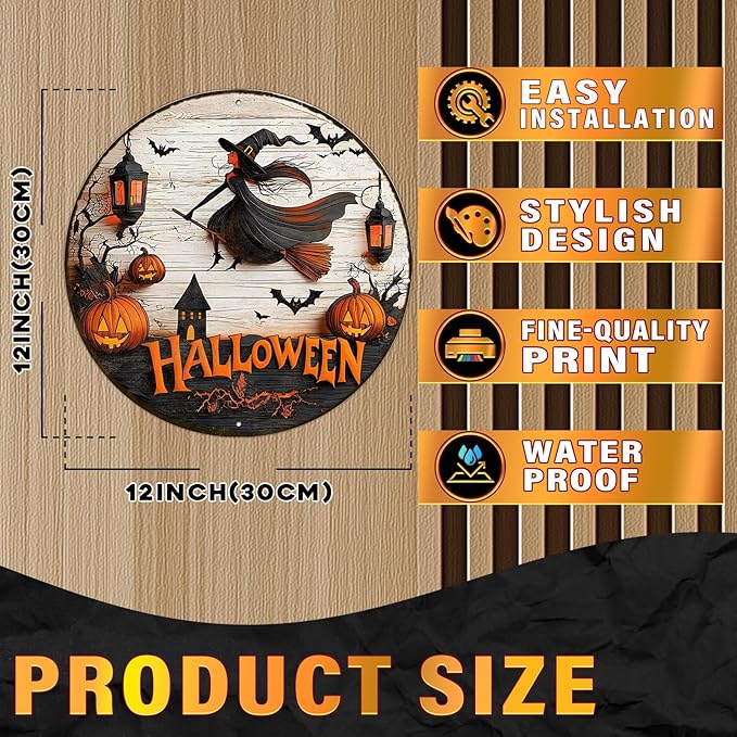 PEACHGARDEN Round Happy Halloween Witch Vintage Sign Pumpkin Metal Tin Sign for Home Bar Kitchen Hotel Dining Room Coffee 12x12inch