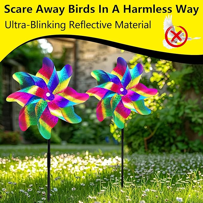 Reflective Bird Repellent Pinwheels, 7.1 inches in Diameter,Gradient Color 8-Blade Reflective Windmill, Outdoor Bird Deterrent, High Reflective Effect, for Yard, Balcony, Garden, Scare Birds.