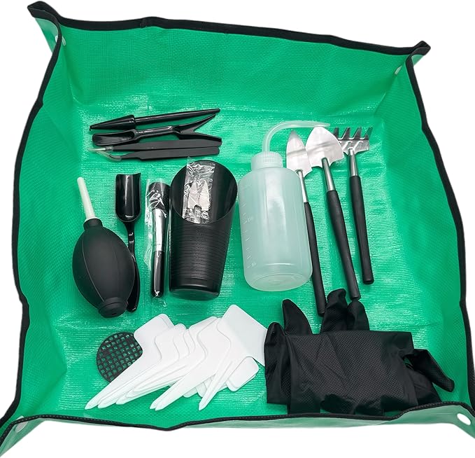35PCS Mini Succulent Tools Set, 19.7" Thickened Repotting Mat & Plant Tag, Garden Hand Transplanting Miniature Planting Indoor Fairy Care, Potting, Cactus, Houseplant Bonsai Tool Kit