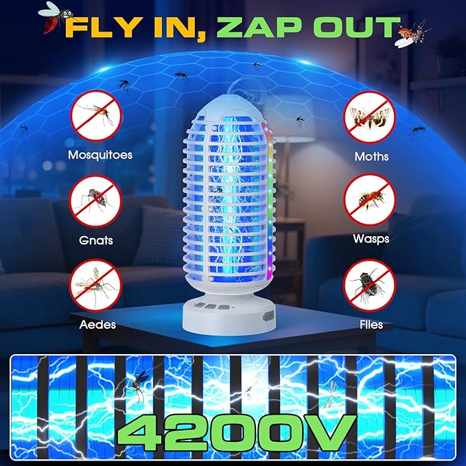 Bug Zapper Outdoor Indoor, 2 Pack Cordless Mosquito Zapper with LED Lights and Marquee Lights, Rechargeable Fly Zapper Outdoor Waterproof for Camping, Patio, Backyard, Garden, Home
