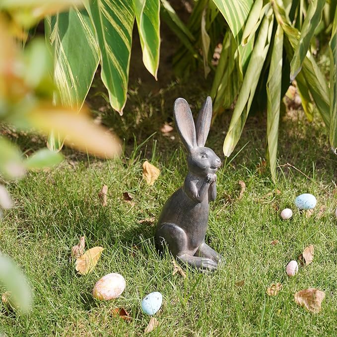 DiliComing Bunny Decor Resin Animals Statue - Garden Decorations Garden Decor for Outside Cute Cheeky Bunny Figurine Statues for Home Decor Outdoor Decor for Porch 5 × 4 × 11 Inch