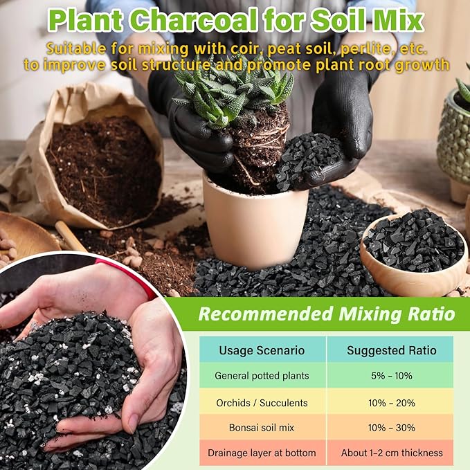 Legigo 8QT All Natural Horticultural Charcoal- Activated Hardwood Plant Charcoal for Soil Amendment, Conditioning Bonsai Soil, Succulent Soil, Terrarium Supplies, Indoor Plant Potting Soil