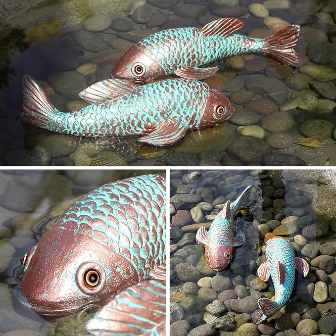 Garden Statues,Koi Fish Decor,Set of 2 Antique Koi Fish Garden Statue,Sculpture for Outdoors,Patio Decor,Backyard and Home Kitchen Decoration,Gifts for Mom Women Grandma