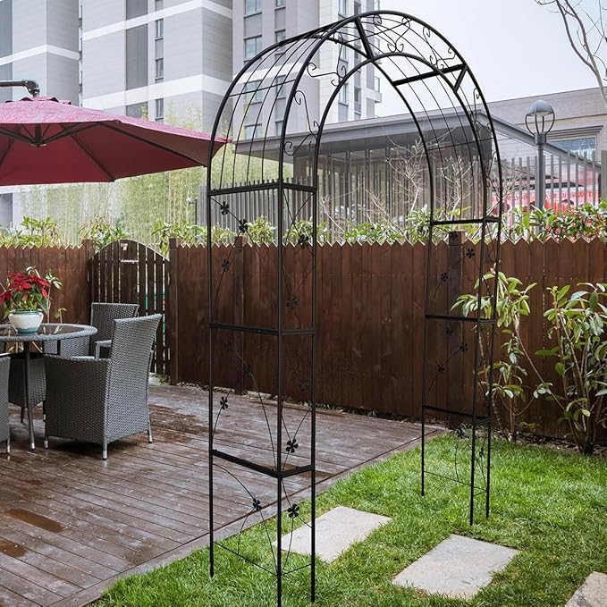 Metal Garden Arch, Garden Arch Trellis for Climbing Plants Outdoor, Garden Arbor for Weddings Party Events Decoration, 58" L X 19" W X 98.4" H, Black