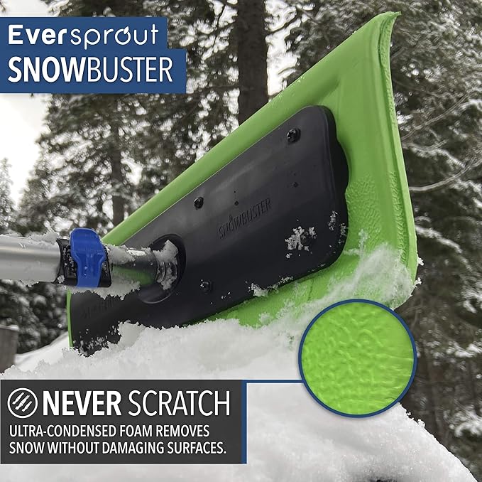 EVERSPROUT Never-Scratch SnowBuster and Ice Scraper Attachment for Removing Snow from Vehicles (Pole Not Included) | Premium Foam Snow Broom Head | Unique S-Shape Design for Push or Pull Removal