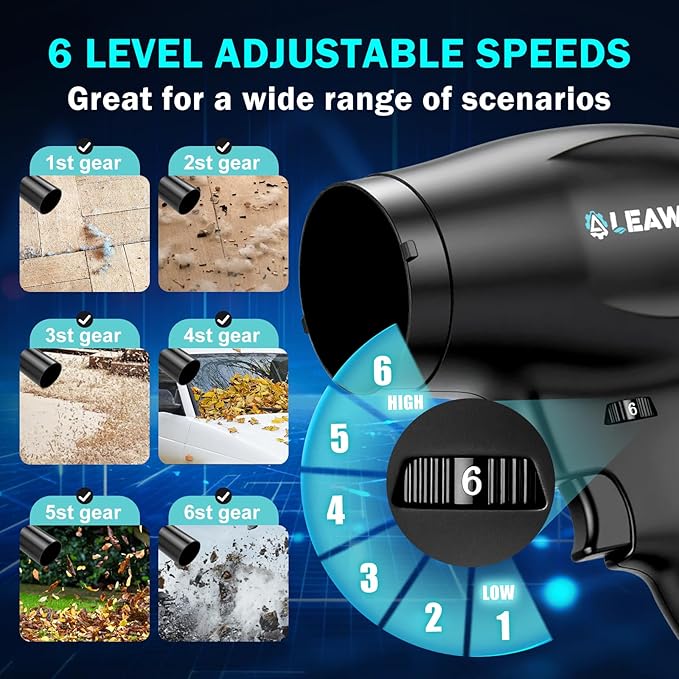 Cordless Leaf Blowers with 2 X 4.0Ah Batteries and Charger, 800000RPM Handheld Leaf Blower & 6 Speed Mode, Lightweight Mini Turbo Jet Blower, Rechargeable Leaf Blower for Lawn Care, Patio, Car, Drying