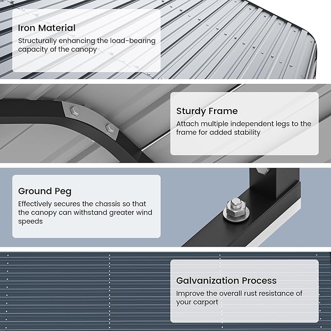 Real Relax 12'x20' Heavy Duty Metal Carport, Outdoor Garage Car Shelter Shade with Galvanized Roof & Removable Sidewalls, Heavier Metal Frame for Car and Boats, Truck Grey