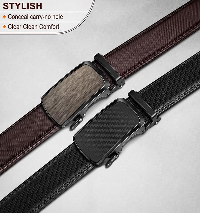 BULLIANT Men's Ratchet Belt 2 Pack-Click Leather Belt Adjustable for Men Gift 1 3/8-Cut for Perfect Fit