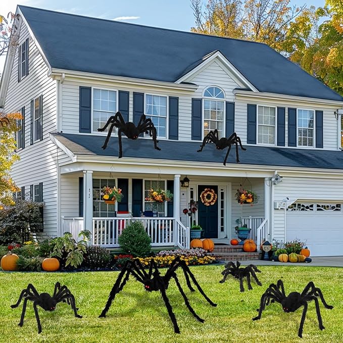 Halloween Spider Decorations, 6 Pack Giant Spider Outdoor Decorations Set, Scary Hairy Realistic Large Spider Props for Indoor, Outdoor and Yard Party Creepy Decor