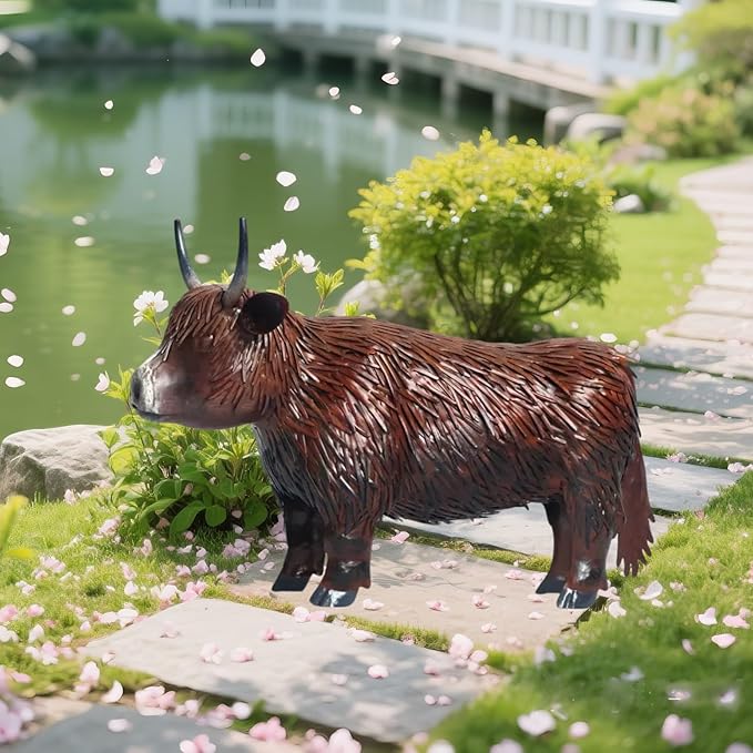 Garden Metal Highland Cow Outdoor Statues Cattle Yard Art Lawn Decoration Outdoor Sculpture Housewarming Birthday Gifts