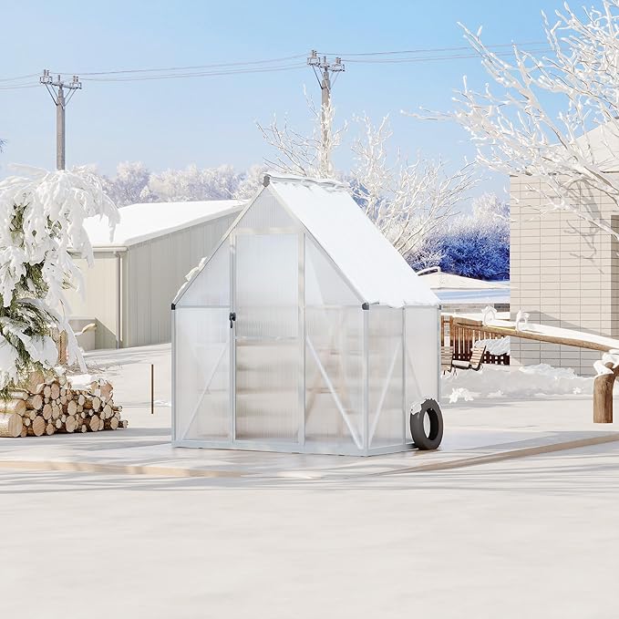 6'X4' Aluminum-Framed Polycarbonate Greenhouse, Heavy Duty Polycarbonate Greenhouse with Quick Setup Structure and Roof Vent, Large Enhanced Aluminum Greenhouses Kit for Outdoors