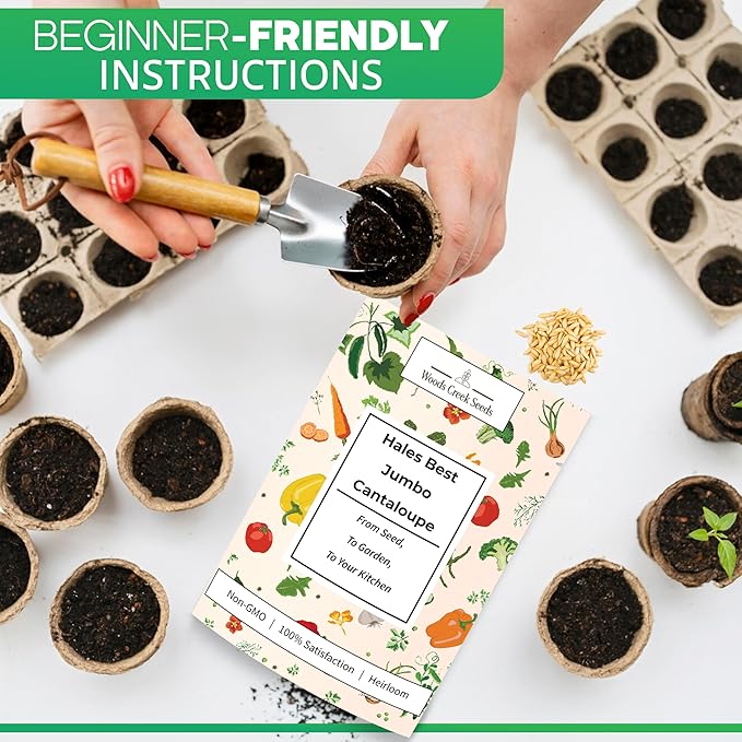 Hales Best Jumbo Cantaloupe Melon Seeds for Planting - Over 130 Heirloom Non-GMO Cantaloupe Seed for Planting - Beginner Friendly Fruit Seeds for Home Gardening