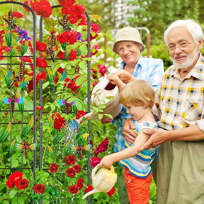 2 Pack Garden Trellis for Climbing Plants Outdoor, Metal Arched Fence Trellis Plant Climbing Support Decorative, Plant Trellis Indoor for Vines Flowers Vegetables Wall Brackets, 60" x 11"