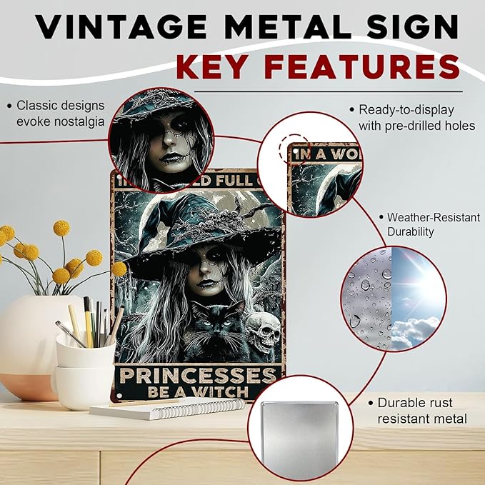 Goth Metal Tin Sign Vintage Halloween Wall Art Kitchen Witch Decoration Spooky Rustic Decor Tin Plaque Retro Iron Painting 12x16inch