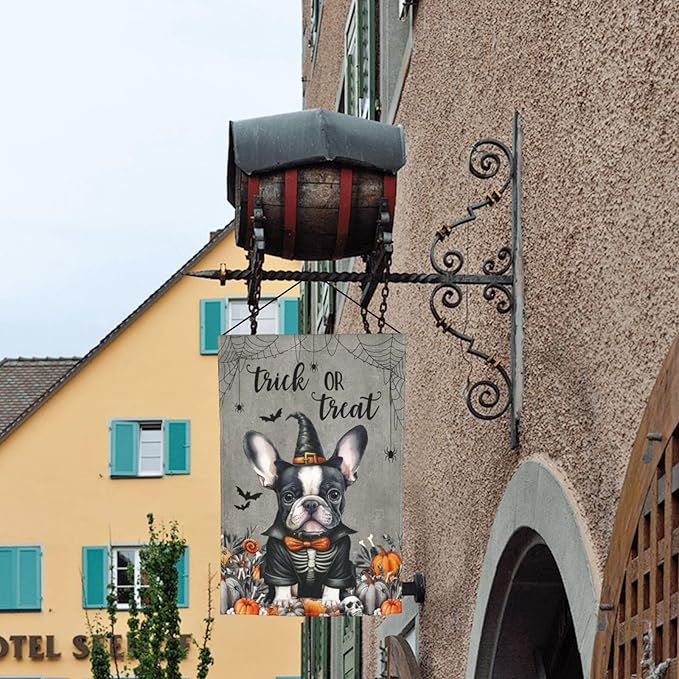 Halloween Boston Dog Bat Pumpkin Garden Flag Welcome Party Outdoor Outside Decorations Picks Home House Garden Yard Decor 12x18 Inch