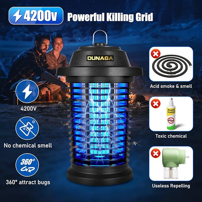 Bug Zapper, Mosquito Zapper Outdoor Indoor, Electric Fly Zapper, Fly Traps, 15W Light & 4200V Grid Fly Killer for Home, Backyard, Patio
