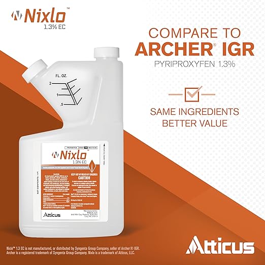 Atticus Nixlo 1.3 EC (16 oz) – (Compare to Archer IGR) – Indoor and Outdoor Insect Control - Fleas, Ticks, Mosquitoes, Ants, Cockroaches – 1.3% Pyriproxyfen
