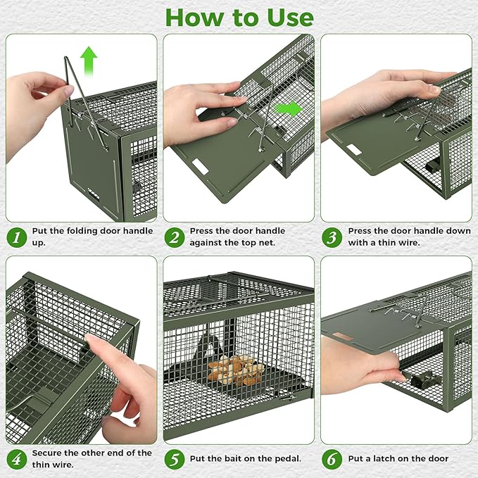 2 PCS Humane Mouse Rat Traps, Mice Chipmunk Squirrel Traps, and Other Live Animal Cage Catch and Release for Indoor and Outdoor-Green