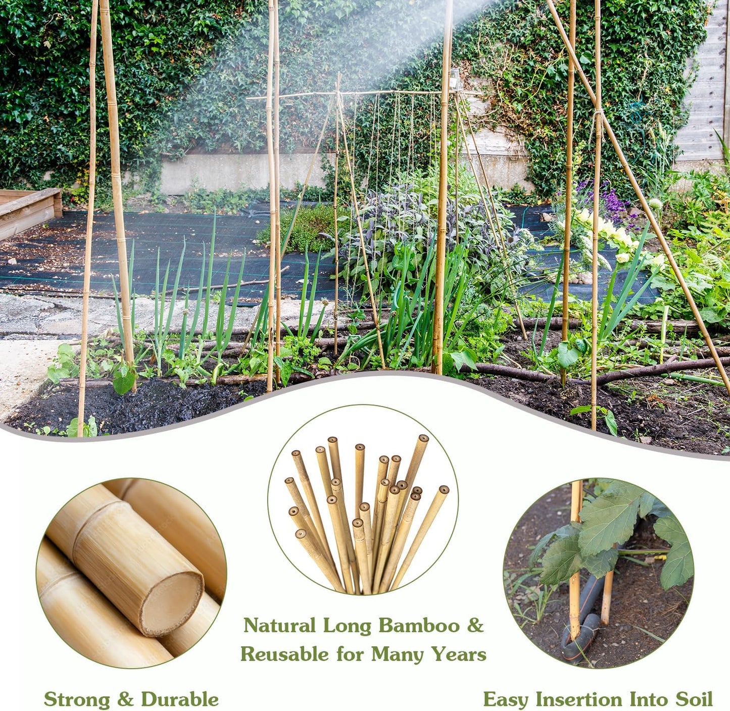 Plant Stakes 3FT, Natural Bamboo Stakes, HAINANSTRY 25Pcs Sturdy Bamboo Garden Stakes, Bamboo Sticks for Plants, Beans, Indoor and Outdoor Climbing Plants, Tomato Vegetable Stakes for Garden