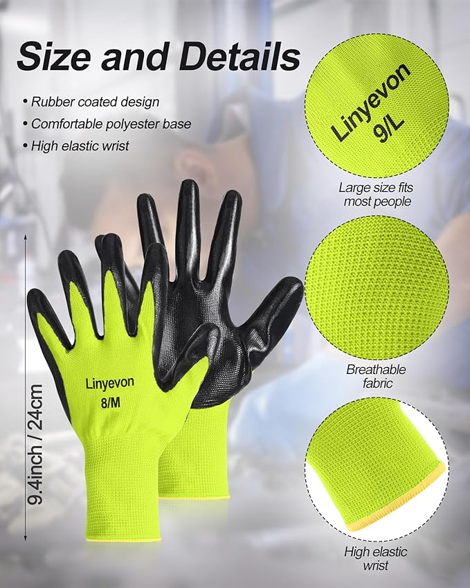 Maxcheck 54 Pairs PU Coated Gloves Bulk, Reusable Rubber Safety Gloves for Men Women Work Warehouse, Mechanic, Woodworking