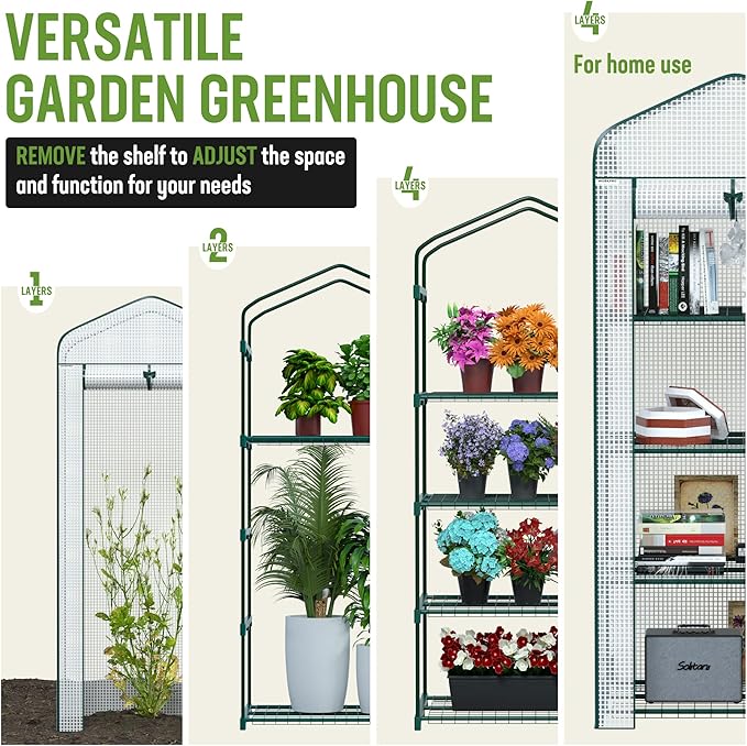 WORKPRO Mini Greenhouse, 4-Tier Portable Small Greenhouses for Outdoor Indoor with Shelves and Thicken PE Cover, White - 27" L x 19" W x 63" H, Ideal Gardening Gifts for Women Men