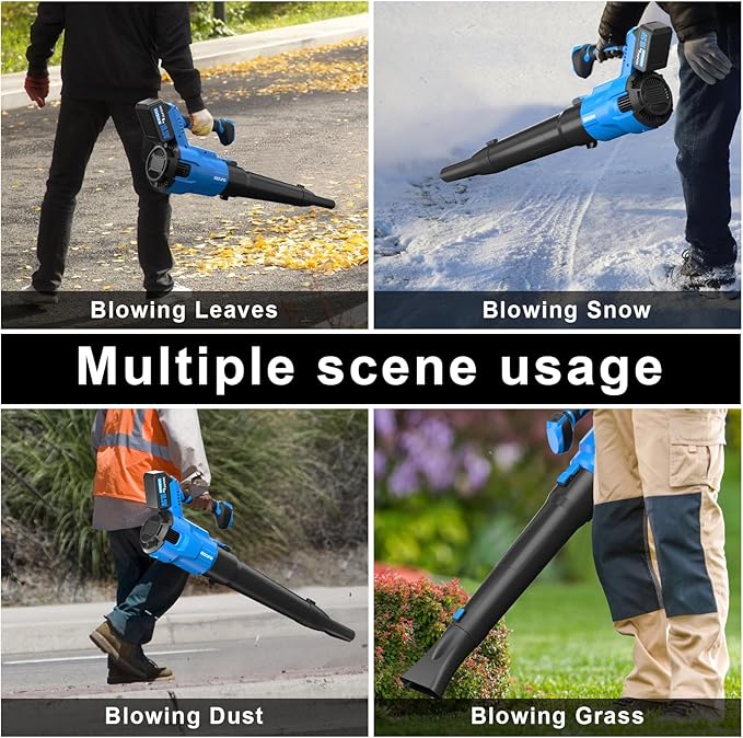 AZZUNO Cordless Brushless Leaf Blower with 2 x 4.0Ah Battery and Charger,3 Speed Mode MAX 580CFM Brushless Motor, Electric Blower for Lawn Care,Patio,Leaves,Dust,and Snow Removal