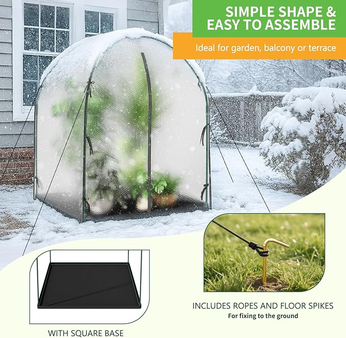 Portable Greenhouse for Outdoors, Green House Tent with Durable Bubble Film Cover and Zippered Door,Walk-in Mini Green House with Removable Mat for Indoor Outside Protecting Plant,59x59x75 Inch