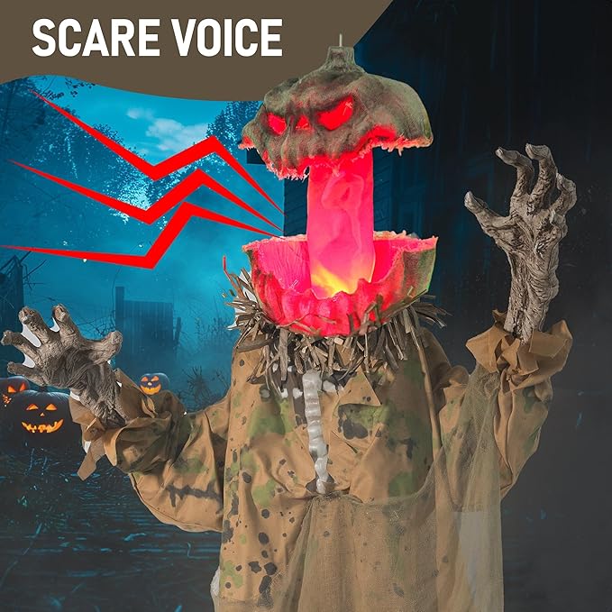 Hourleey 6FT Animatronics Halloween Decorations Outdoor, Animated Pumpkin Ghost with Pop Up Head and Sound Activation for Indoor Party Haunted House Prop Yard Lawn Decor