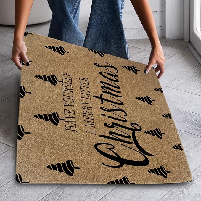 Christmas Faux Coir Door Mats Outdoor, Christmas Tree Door Mat for Home Outside Entryway, Winter Xmas Holiday Welcome Doormat for Indoor Outdoor Porch Entrance, 17x30 Inch