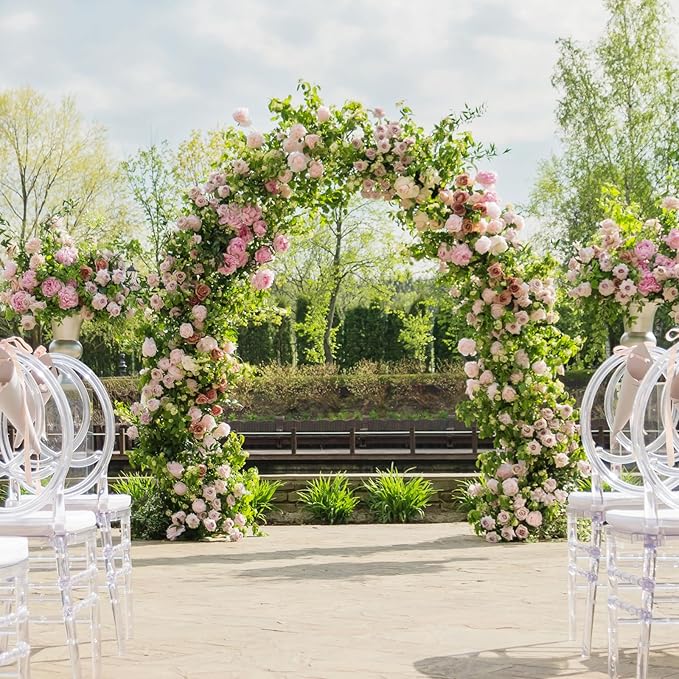 Moccha 2 Sides Garden Arch Arbor Trellis, 8.2FT Metal Archway for Climbing Plants Roses Vines, Outdoor Pergola Trellis with 6 Styles & Sharp Ends, Garden Arbor for Backyard Wedding Party Ceremony