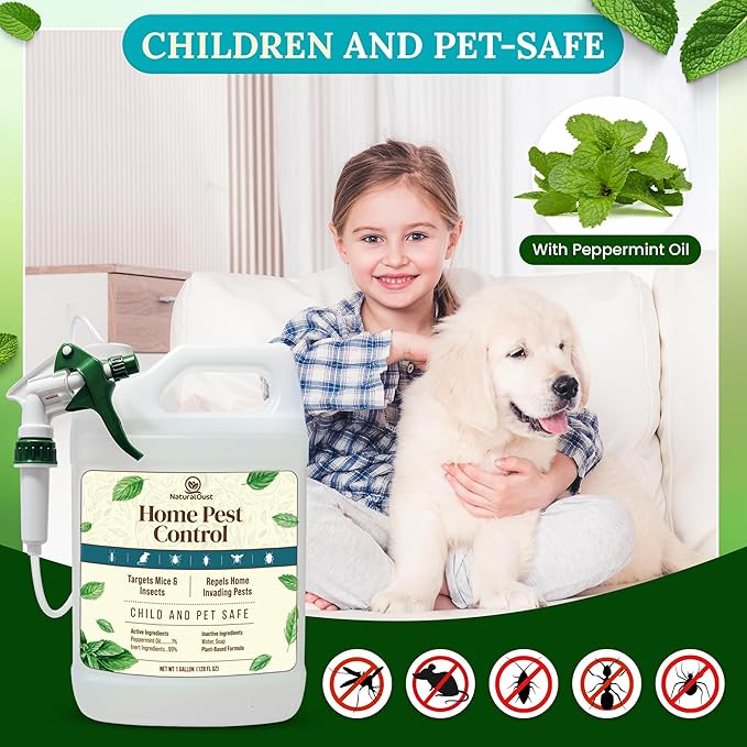 Peppermint Oil Rodent Repellent, Roach Ant Spider Bug Insect Killer, Eco Friendly Pest Control to Repel Mice, Humane Repeller Alternative to Mouse Trap, Family & Pet Safe (1 gal, Peppermint)