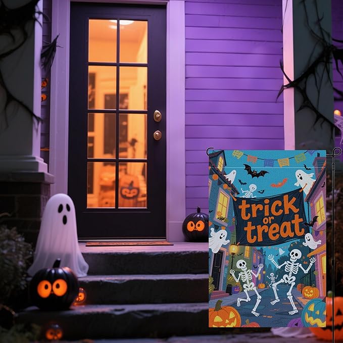 Halloween Garden Flag 12x18 Inch Double Sided, Outdoor Burlap Yard Decor for Porch, Patio, Holiday Decorations, Green2