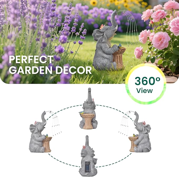 Garden Decor Watering Elephant Statues, Housewarming, Birthday Gifts for Women Mom Grandma, Garden Sculptures- Outdoor Statue Solar Lights Ornament for Yard Patio Balcony
