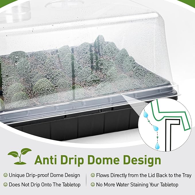 ZJP 5-Pack Seed Starter Trays Set – Includes 1020 Trays (No Holes) + 72-Cell Deep Plug Trays (2.44" Deep) + 5" Clear Humidity Domes for Vegetables, Herbs, Flowers