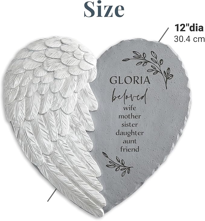 Let's Make Memories Personalized Memorial Garden Stone - Sympathy - Loss of Loved One - Condolences - Indoor/Outdoor - Durable Resin - 3D Iridescent Wing - Loved by All