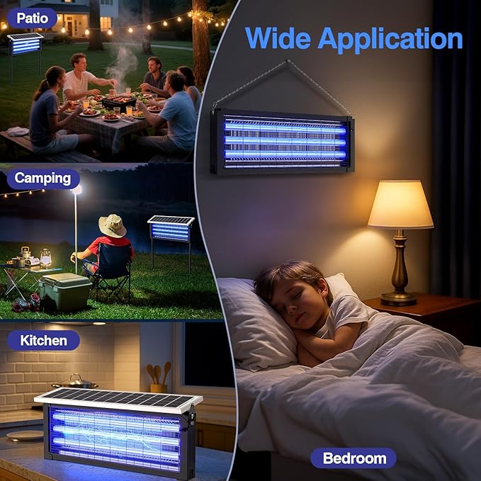 Solar Bug Zapper Outdoor, 30W Large Mosquito Zapper, Electric Mosquito Killer Outdoor, Waterproof & Portable Fly Killer, Rechargeable Flying Insect Trap for Patio, Yard, Garden, Home, Camping, Black