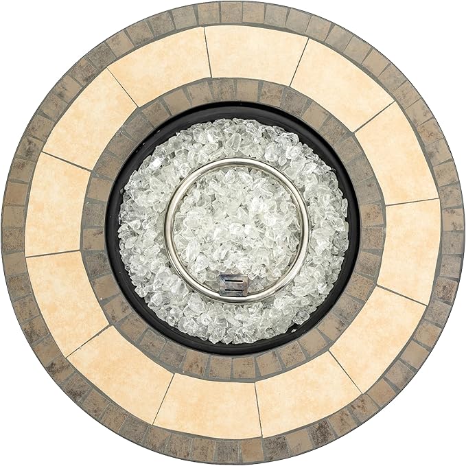 30'' Ceramic Round Propane Fire Pit Table, 50,000 BTU Steel Gas FirePit for Outdoor, Fire Table with Lid, Add Warmth & Ambience to Gatherings and Parties On Patio Deck Garden Backyard, Black.