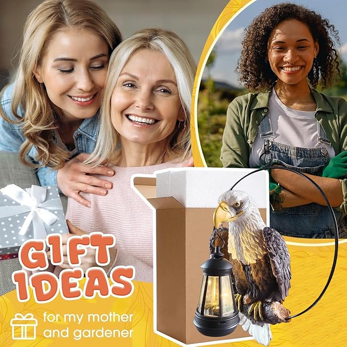 American Bald Eagle Statue with Solar Light - 11.81-inch Yard Art Resin Bald Eagle Decoration,for Patio, Garden, Lawn,Bald Eagle Gifts for Men