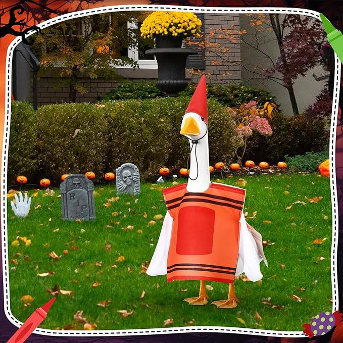 Geyoga Halloween Goose Crayon Costume Porch Goose Outfits 23" Fall Geese Clothes Classroom Lawn School Garden Patio Yard Outdoor Decorations(Red,Crayon)