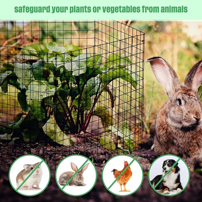 Zubebe 5 Pack Small Wire Plant Protectors Square Plant Protectors from Animals Mesh Cage Chicken Wire Cloche for Shrubs and Vegetables with Ground Stakes and Nylon Ties (15 x 16 Inch)