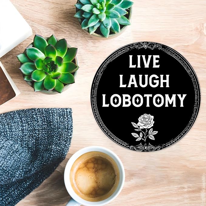 PEACHGARDEN Live Laugh Lobotomy Metal Tin Sign Vintage Gothic Wall Art Retro Plaque Decor Home Bar Bathroom Decor 8x8inch