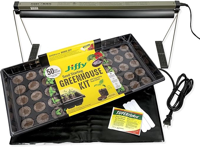 Ferry Morse Your Complete Indoor Seed Starting Kit Including Heat Mat, T5 Grow Light Fixture with 50 Cell 42mm Greenhouse