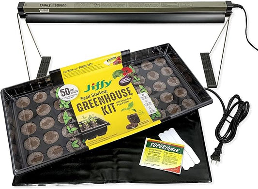 Ferry Morse Your Complete Indoor Seed Starting Kit Including Heat Mat, T5 Grow Light Fixture with 50 Cell 42mm Greenhouse