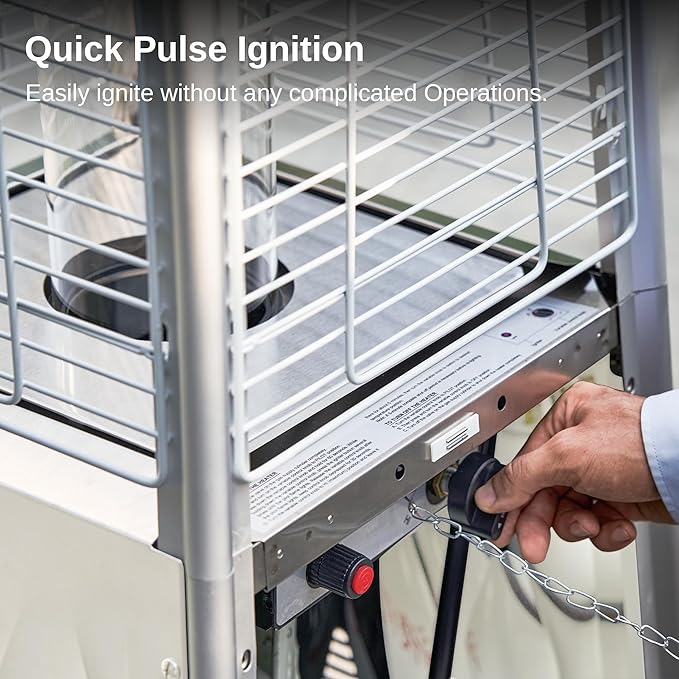 EAST OAK Pyramid Patio Heater, 48,000 BTU Outdoor Patio Heater, Quartz Glass Tube Propane Heater, Triple Protection System, With Wheels, Outdoor Heater for Commercial & Residential, White