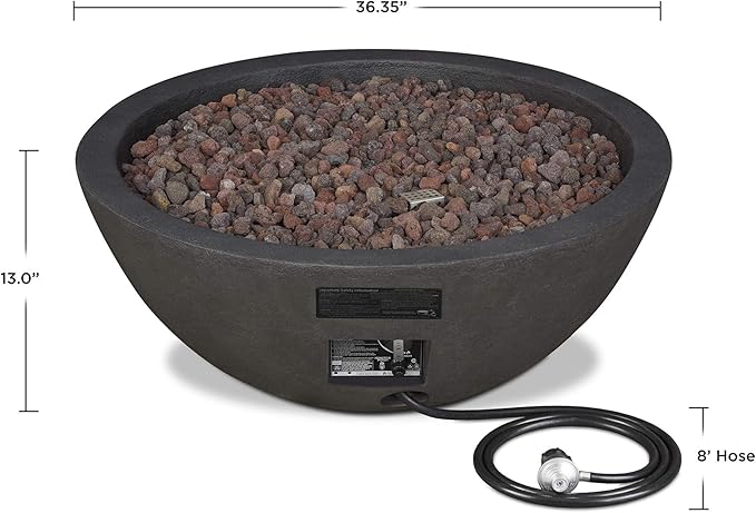 Real Flame Riverside Propane or Natural Gas Fire Pit - Stainless Steel Burners, Natural Gas Conversion Kit Included - 50,000 BTUs of Heat, Battery Operated - Push Button Ignition
