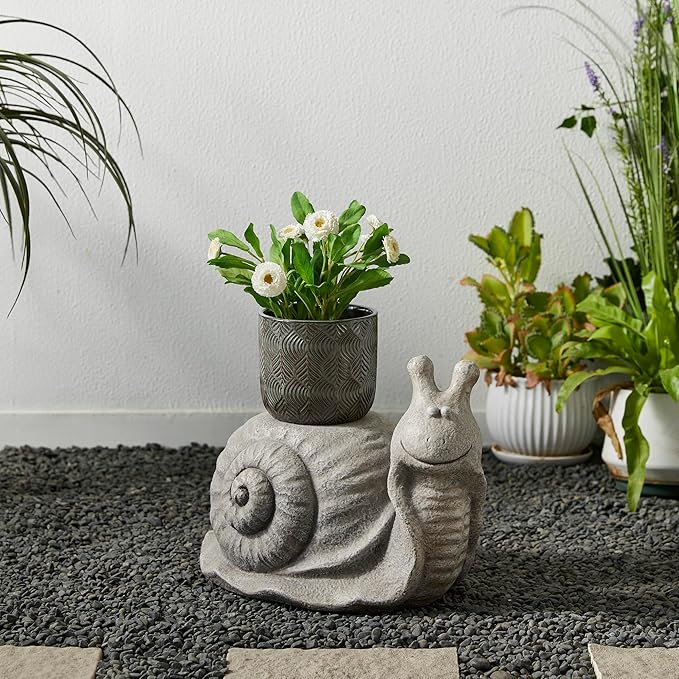 Glitzhome MGO Snail Garden Statue or Planter Stand Indoor and Outdoor Decoration, 16.25" L