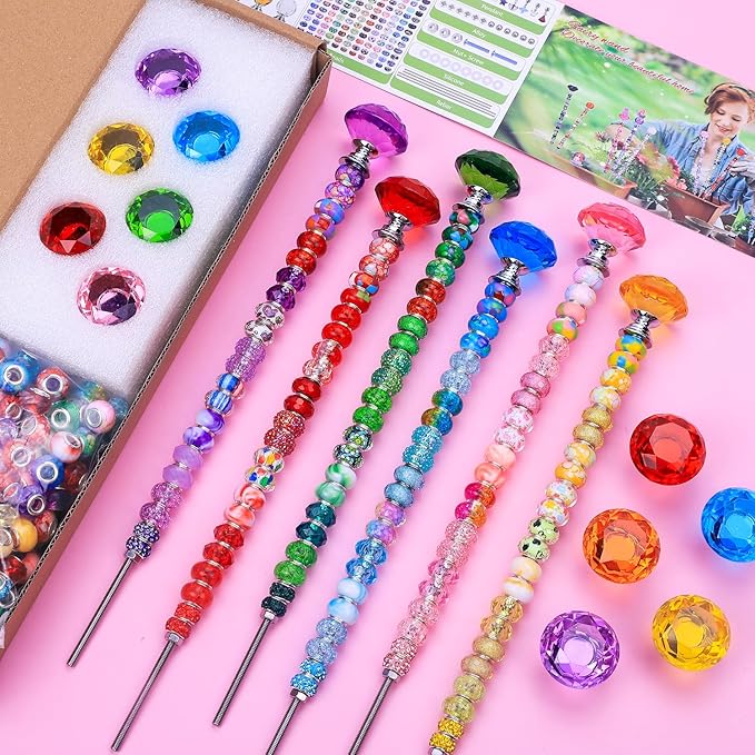 VICTLOV Crystal Suncatcher Making Kit, European Large Hole Beads, Glass Balls for Garden Decoration, DIY Outdoor Hanging Ornaments (164Pcs Diamond A)