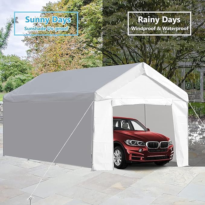 LVUYOYO Carport, 10'x20' Heavy Duty Car Canopy, Outdoor Portable Carport with Removable Sidewalls, All Weather Garage Tent for Car, Truck, Boat, Party