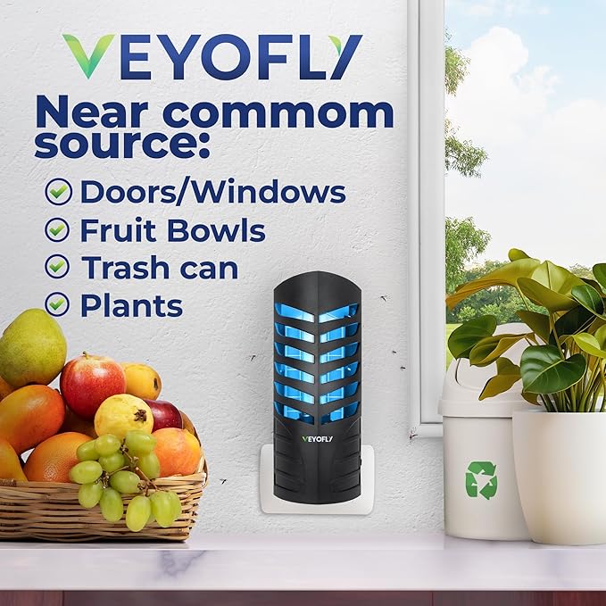 VEYOFLY Fruit Fly Traps for Indoors, Fly Trap Indoor, (2 Device + 6 Refills) Fly Catcher Indoor, Gnat Traps for House Indoor, Fly Trap, Plug in Light Flying Insect Trap, Bug Killer