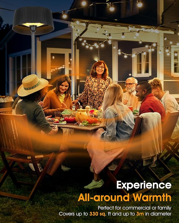 Electric Infrared Patio Heater, Indoor & Outdoor 1500W Electric Freestanding Heater with IP55 Waterproof, Tip-Over Protection, Quiet Operation, Perfect for Garden, Balcony, Garage, Backyard